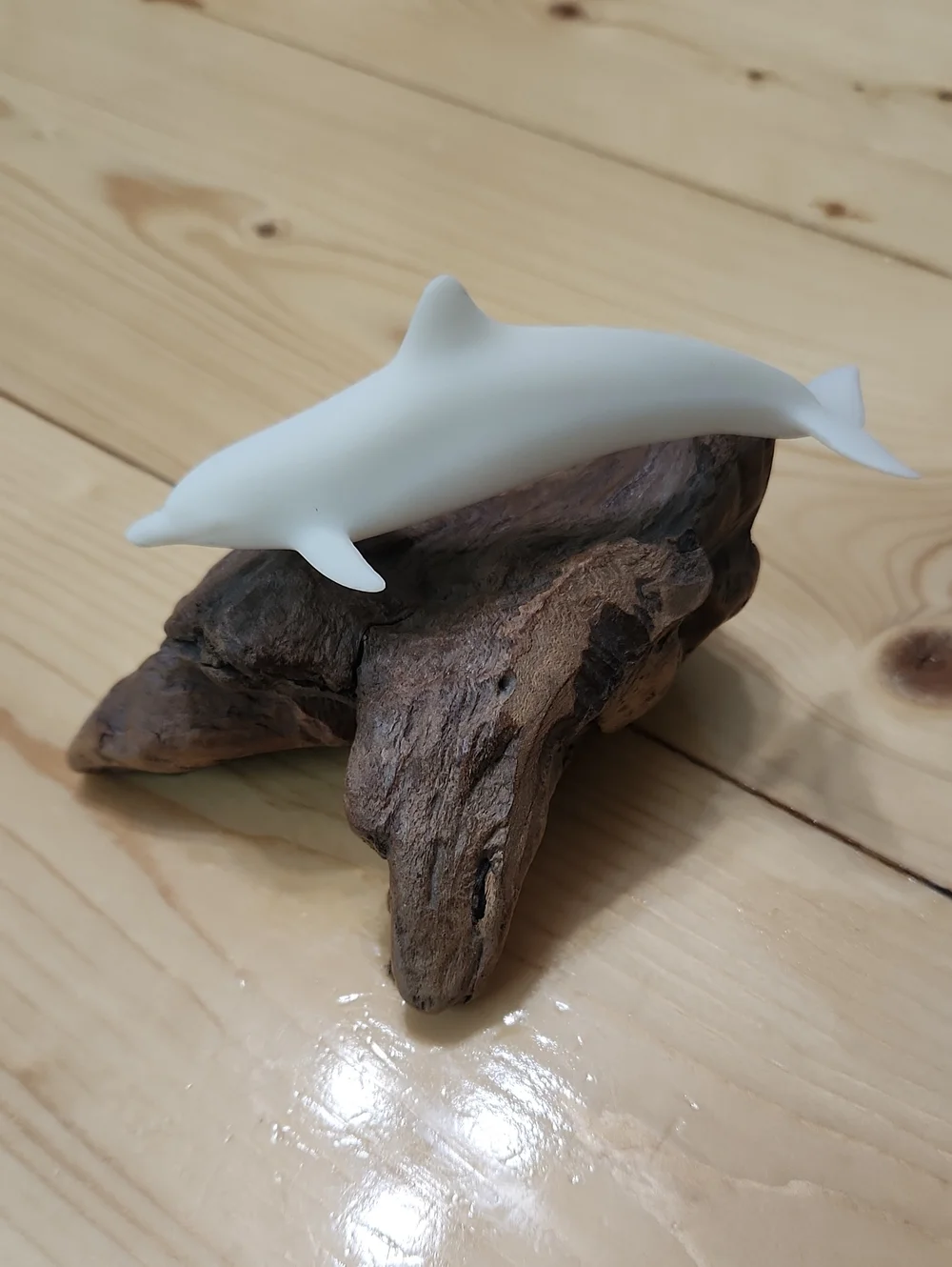 John Perry Dolphin Burlwood Sculpture Signed Beach Ocean Sealife